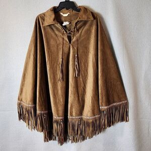 VTG Milton Funwear Poncho Adult Women L / XL Boho Native Indian Feather Costume